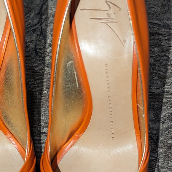 LIKE NEW with Box Giuseppe Zanotti Orange Leather Open Toe Heels size 38 - Picture 5 of 7
